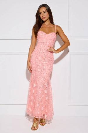 Glitter Wave Sequin Maxi Dress Peach