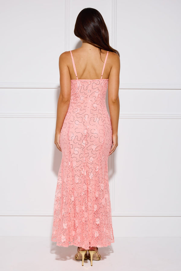 Glitter Wave Sequin Maxi Dress Peach