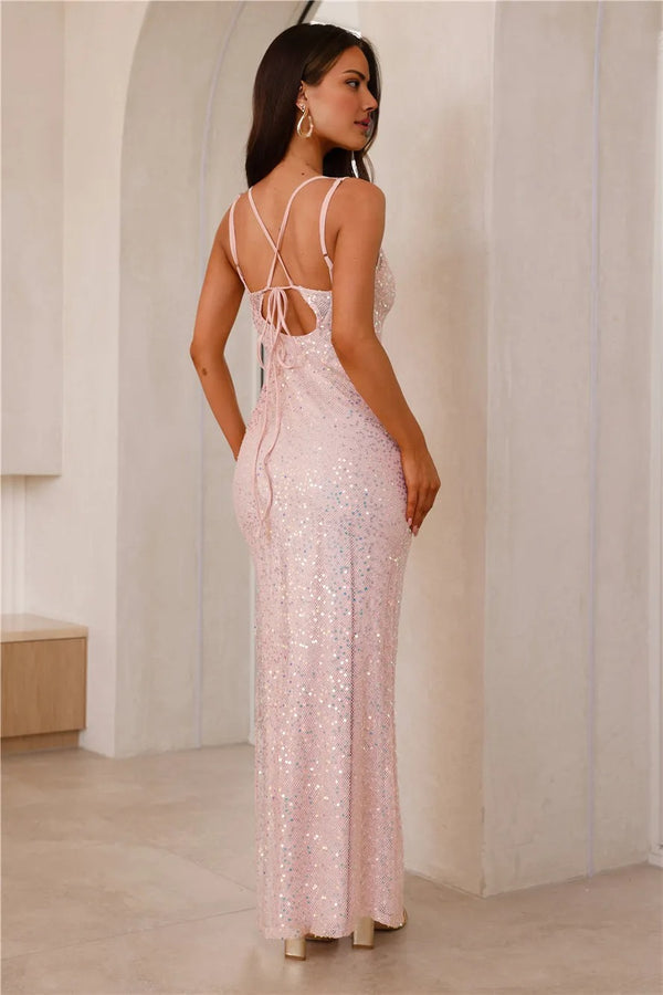 Glittering Magic Sequin Maxi Dress Pink