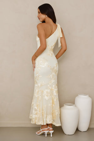 Glossy Girl One Shoulder Mesh Maxi Dress Yellow