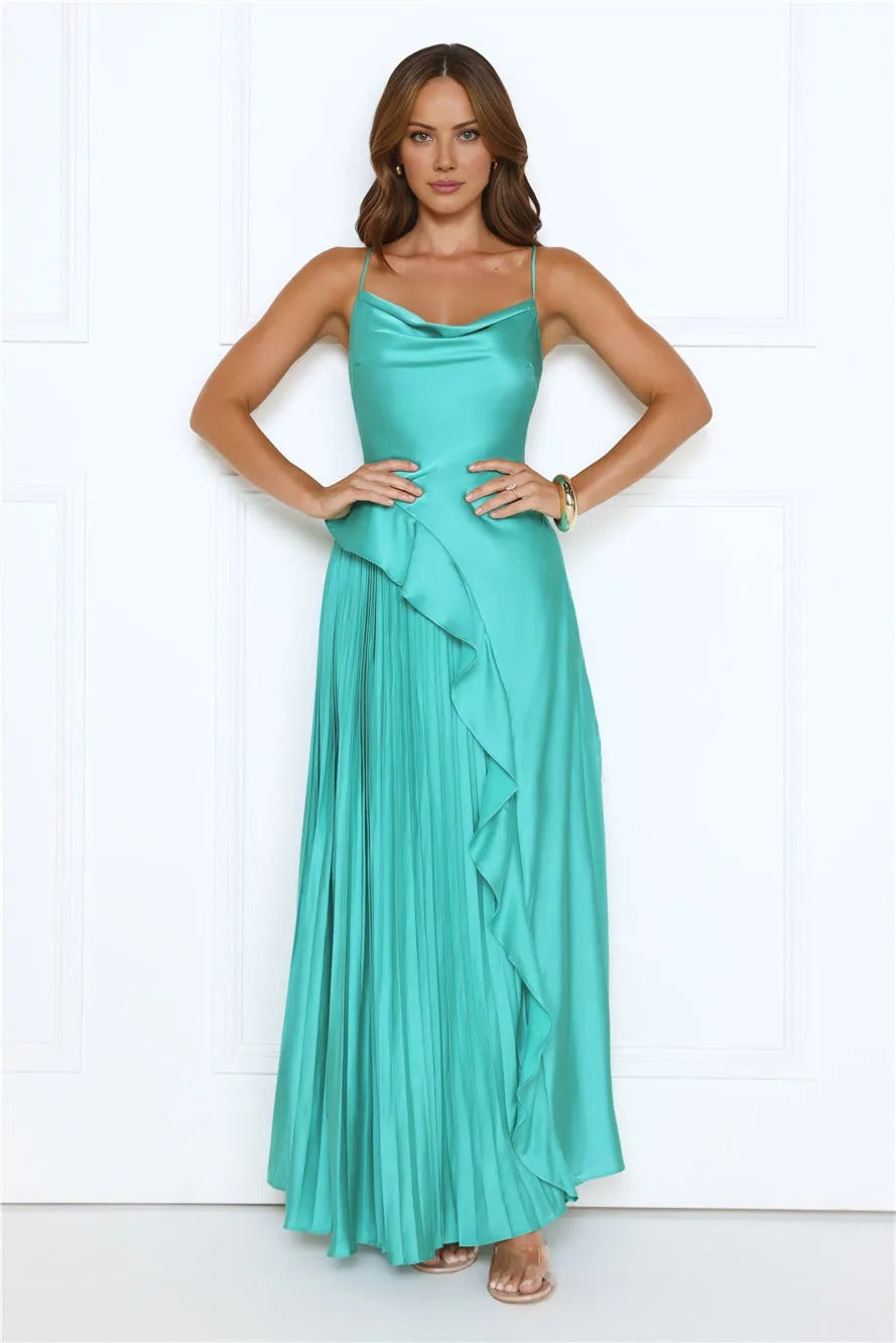 Glow Whisper Satin Maxi Dress Green