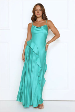 Glow Whisper Satin Maxi Dress Green