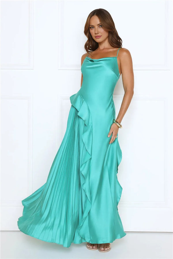 Glow Whisper Satin Maxi Dress Green