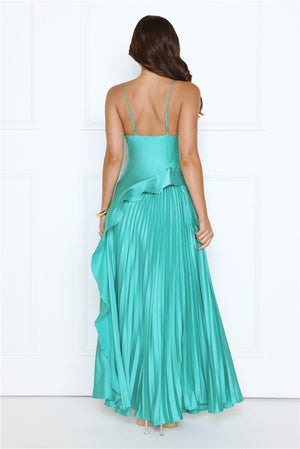 Glow Whisper Satin Maxi Dress Green