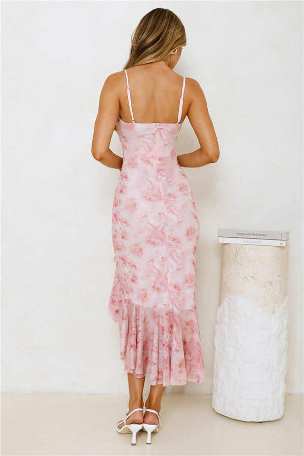 Goddess Mode Mesh Midi Dress Pink