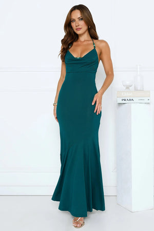 Higher Standards Halter Maxi Dress Teal