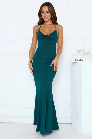 Higher Standards Halter Maxi Dress Teal