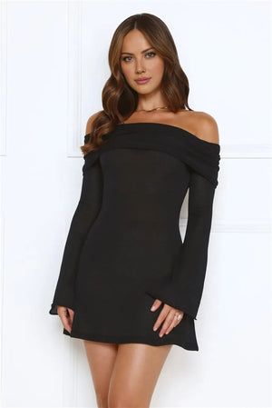 Iconic Angle Off Shoulder Mini Dress Black