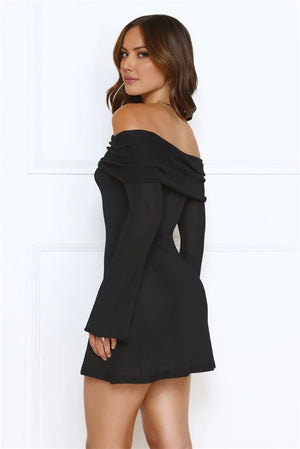 Iconic Angle Off Shoulder Mini Dress Black