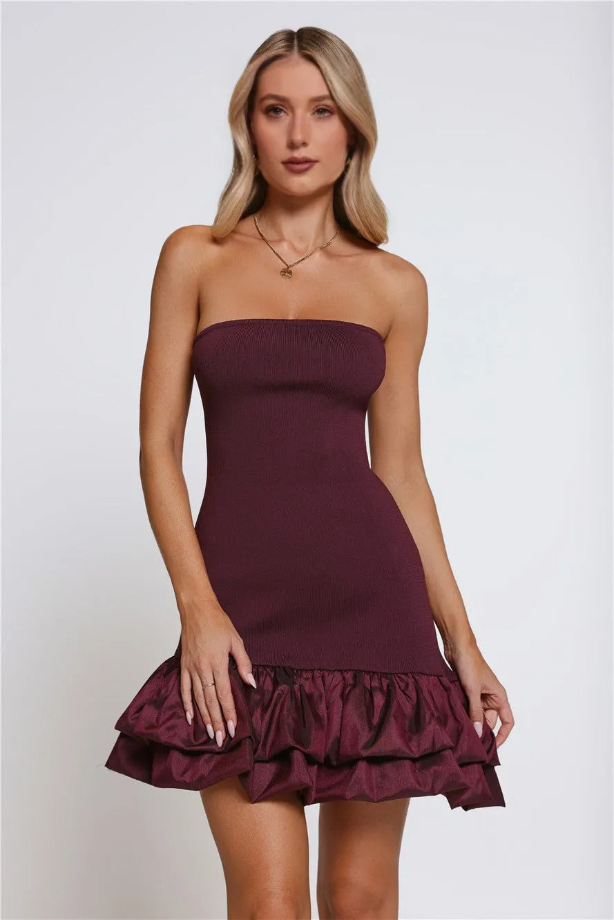 Just One More Dance Bandage Strapless Mini Dress Plum