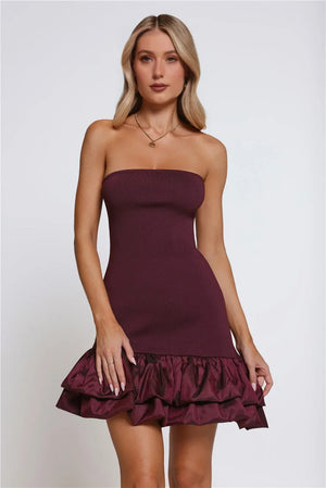 Just One More Dance Bandage Strapless Mini Dress Plum