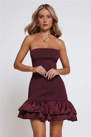 Just One More Dance Bandage Strapless Mini Dress Plum