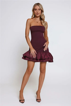 Just One More Dance Bandage Strapless Mini Dress Plum
