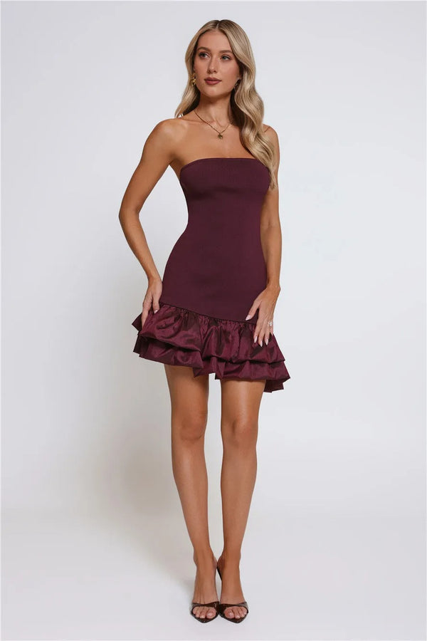 Just One More Dance Bandage Strapless Mini Dress Plum