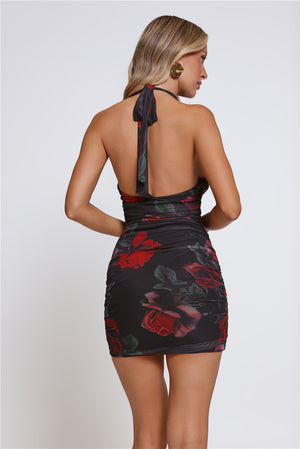 Kissed By Roses Halter Mini Dress Black