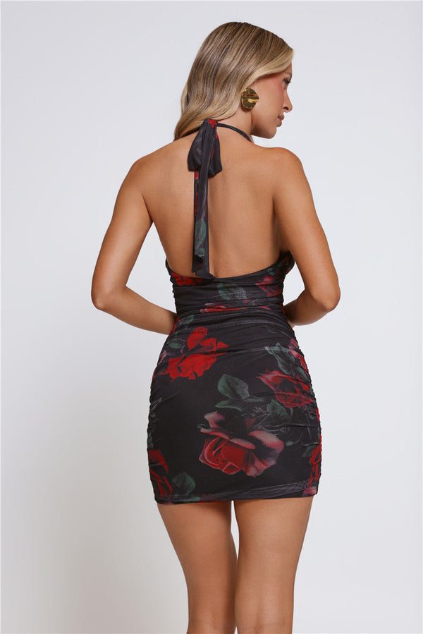 Kissed By Roses Halter Mini Dress Black