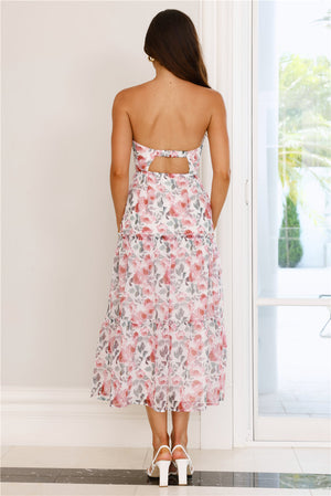 Like Wearing Poetry Strapless Midi Dress Pink