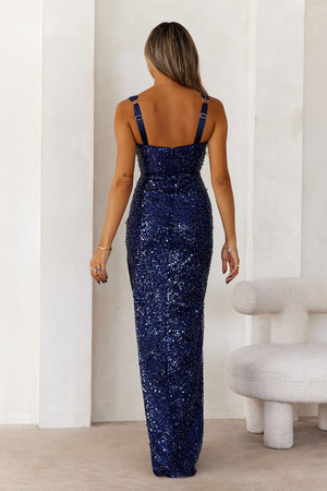 Love Me For Me Sequin Maxi Dress Navy