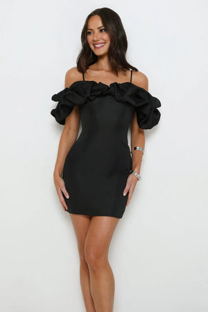 Love On Lock Off Shoulder Mini Dress Black