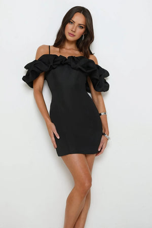 Love On Lock Off Shoulder Mini Dress Black