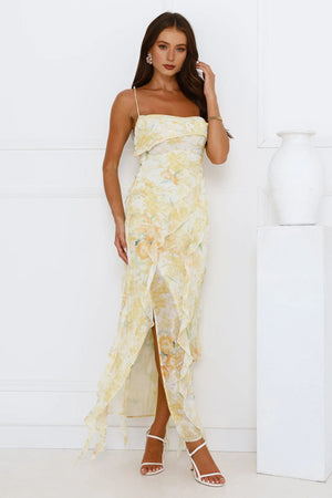 Lush Reverie Midi Dress Yellow