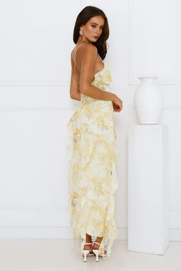 Lush Reverie Midi Dress Yellow