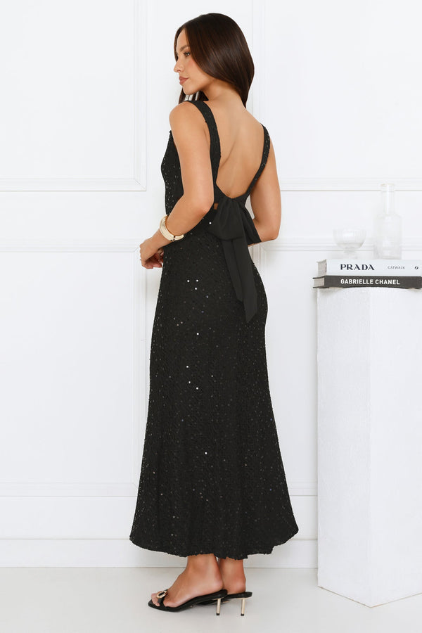 Luxe Siren Crochet Sequin Maxi Dress Black