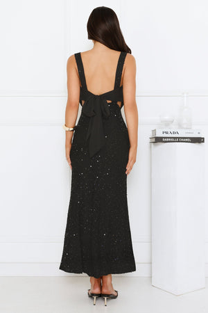 Luxe Siren Crochet Sequin Maxi Dress Black