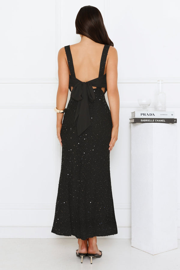Luxe Siren Crochet Sequin Maxi Dress Black