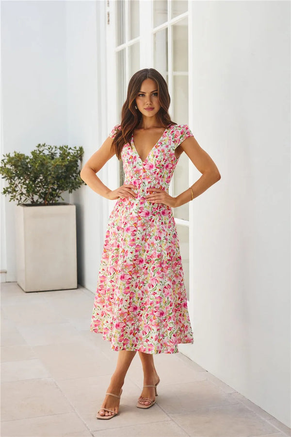 Luxury In The Sun Midi Dress Pink