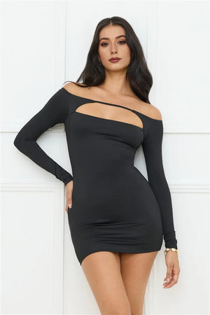 Maddy Off Shoulder Mini Dress Black