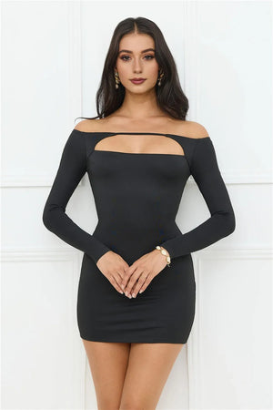 Maddy Off Shoulder Mini Dress Black