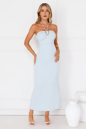 Minimalist Luxe Halter Midi Dress Blue