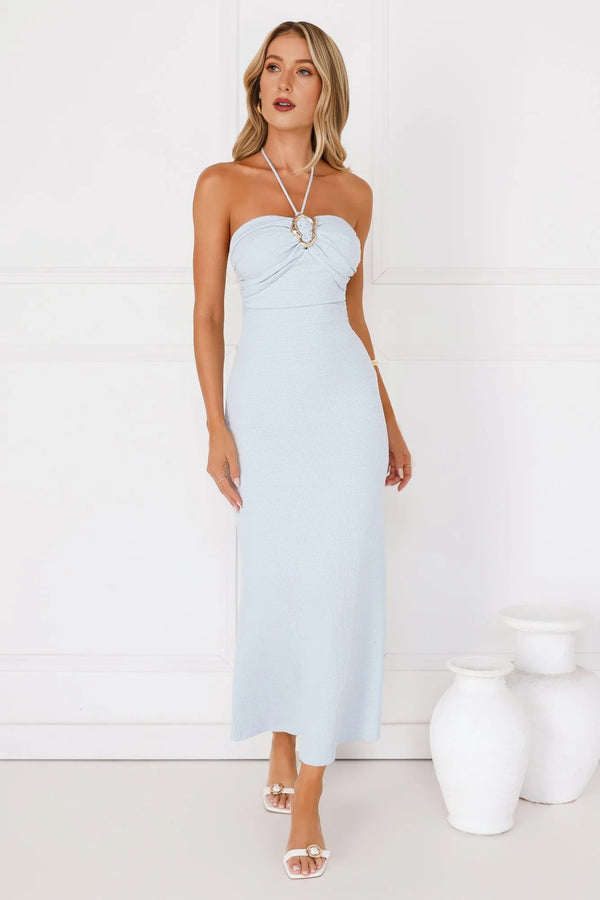 Minimalist Luxe Halter Midi Dress Blue