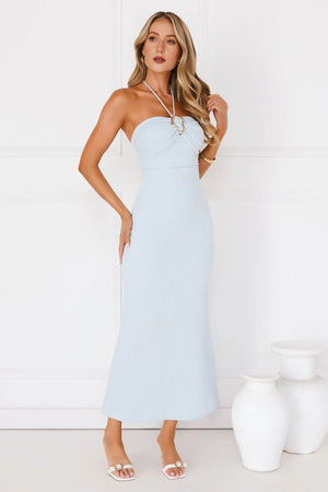 Minimalist Luxe Halter Midi Dress Blue