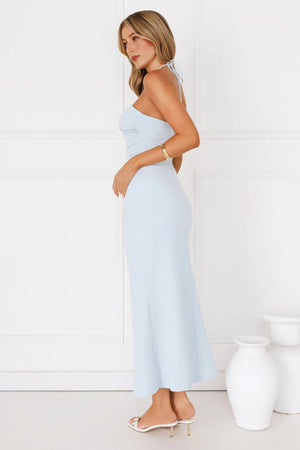 Minimalist Luxe Halter Midi Dress Blue