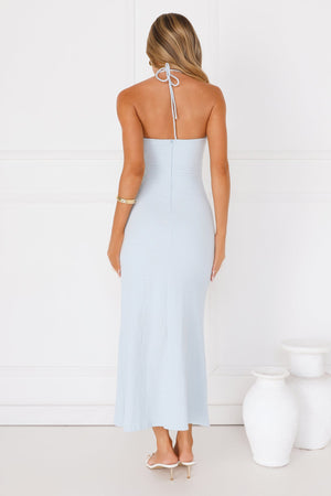 Minimalist Luxe Halter Midi Dress Blue