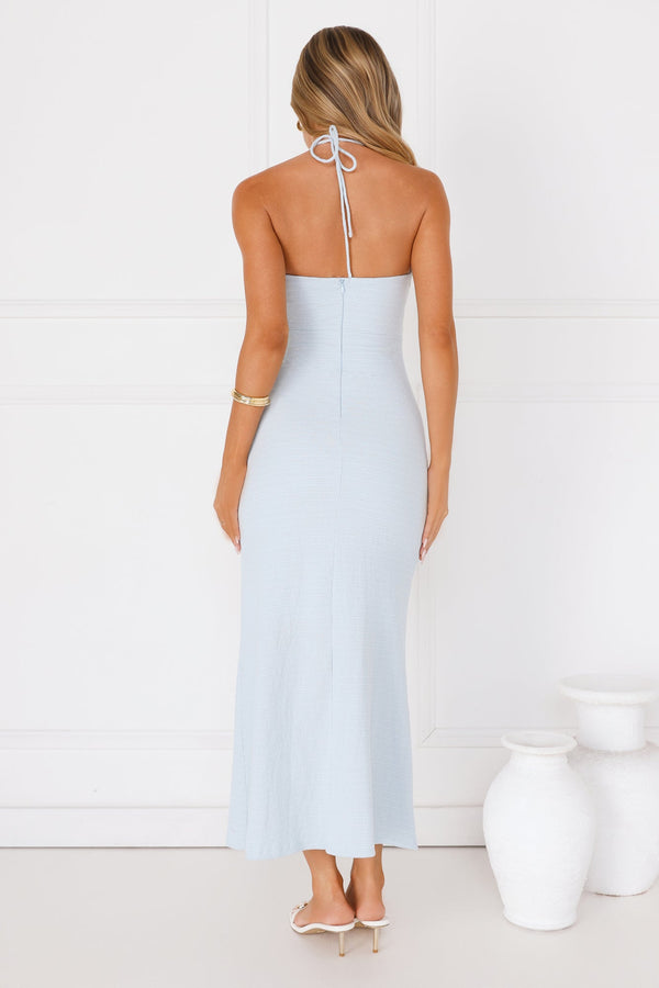 Minimalist Luxe Halter Midi Dress Blue