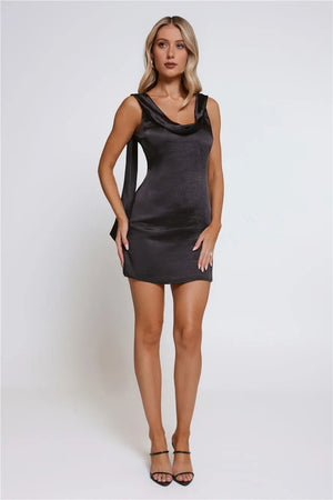 Moonbeam Luxe Satin Mini Dress Black