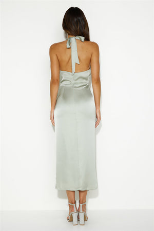 My Challenge Satin Midi Dress Sage