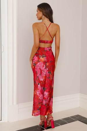 On A Escape Satin Midi Dress Red