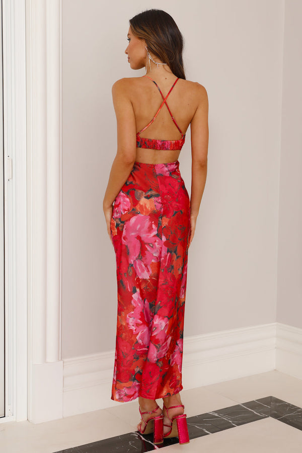 On A Escape Satin Midi Dress Red