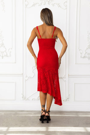 Only Fantasy Lace Midi Dress Red