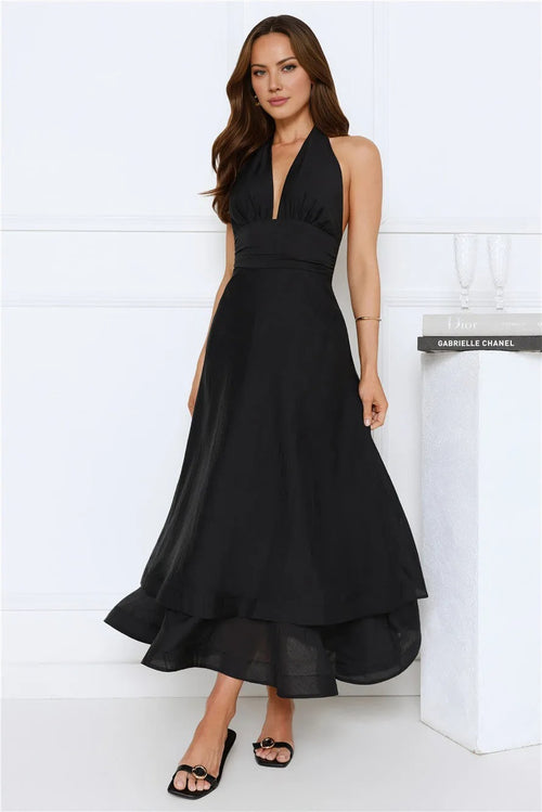 Opal Glow Halter Maxi Dress Black
