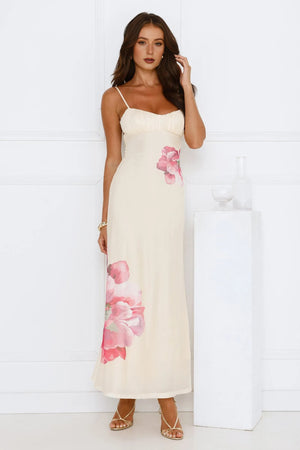 Paradise Glow Mesh Midi Dress Yellow