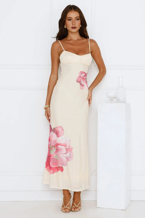 Paradise Glow Mesh Midi Dress Yellow