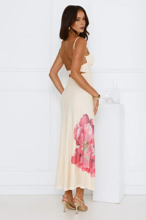 Paradise Glow Mesh Midi Dress Yellow