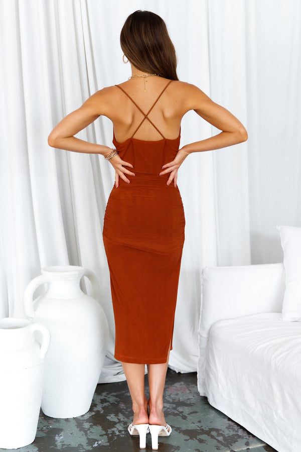 Party Lover Midi Dress Rust
