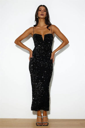 Party Mood Sequin Maxi Dress Black