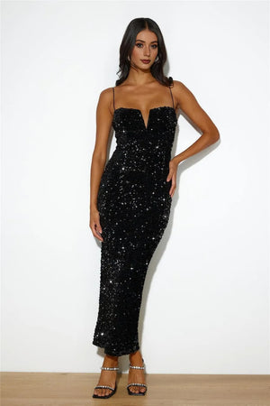 Party Mood Sequin Maxi Dress Black